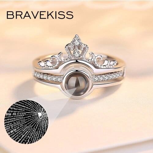 BRAVEKISS Luxury Crown 100 Languages Open Wedding Rings for Women Fashion Jewelry Finger Combination Ring Accessories PR0236