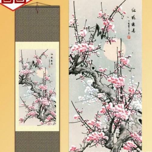 1pc China Traditional Home Decoration Silk scroll painting Plum Blossom Gongbi painting S051