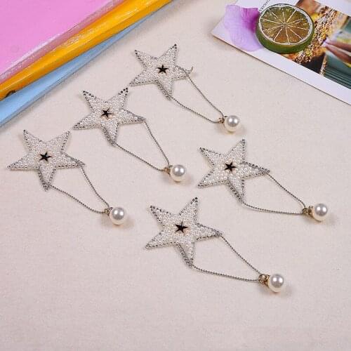 10/15/20 Pcs White Sparkling Rhinestone Pearl Five-pointed Star Clothes Patches for Clothing Bag Hats Appliques Iron-on Stickers