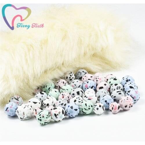 100 PCS 12-15 MM Terrazzo Printed Silicone Ball Beads Teether Round Teething Perles BPA Safe Food Grade Necklace Jewelry Making