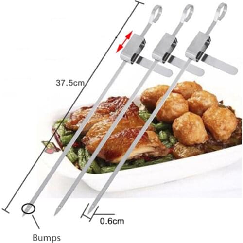 14.75'' 37.5cm Stainless Steel BBQ Kabob Skewers Barbecue Stick Grilling Long Metal Skewer with Sliding Handle 4/6/10pcs