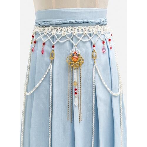 2021 hanfu belt ladies dress waist belt elastic butterfly pearl belt for women elegant rhinestone female strap waistband