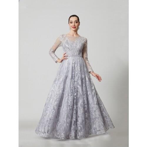 2021New Design High Collar Sleeveless Diamond Long Evening Dress Grey Color