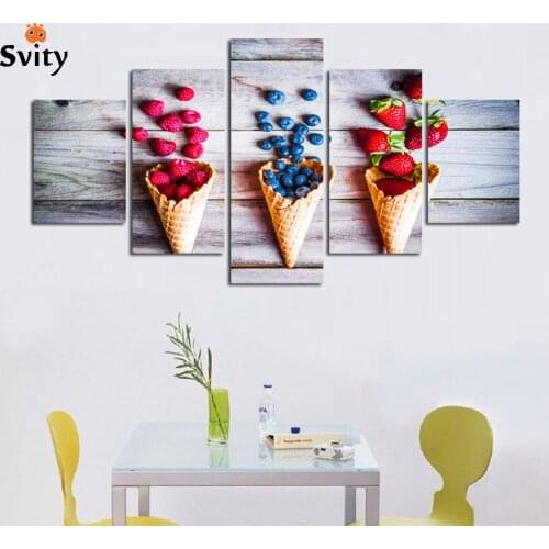 5 Panels Modern Cartoon fruit strawberry ice cream Painting On Canvas Wall Art Cuadros Picture For restaurant Home Decor A130