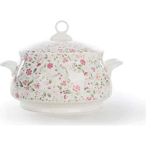 9 inch, bone china tureen, ceramic dinner serving bowl with lid, buffet container, food storage containers with lids bento box