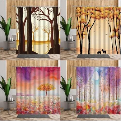Abstract Forest Bathroom Shower Curtain Colored Tree Woods Bath Decor Creative Art Pattern Home Decorate Waterproof Curtains Set