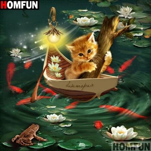 HOMFUN Full Square/Round 5D DIY Diamond Embroidery "Cat flower " Diamond Painting Cross Stitch Rhinestone 5D A15406