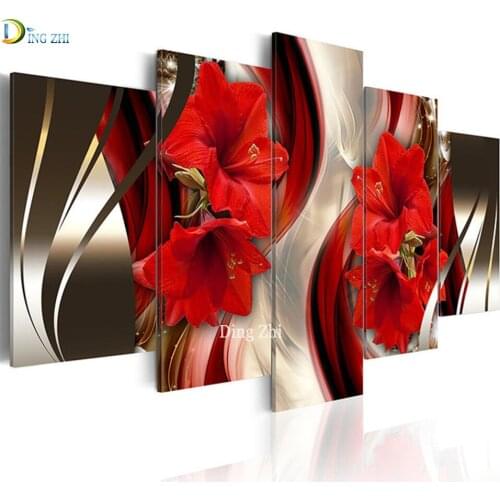 Diamond Embroidery Red Lilies Blossom Diamond Painting Mosaic Flower Full Square/Round Multi-Picture 5Pcs/Set Home Decoration