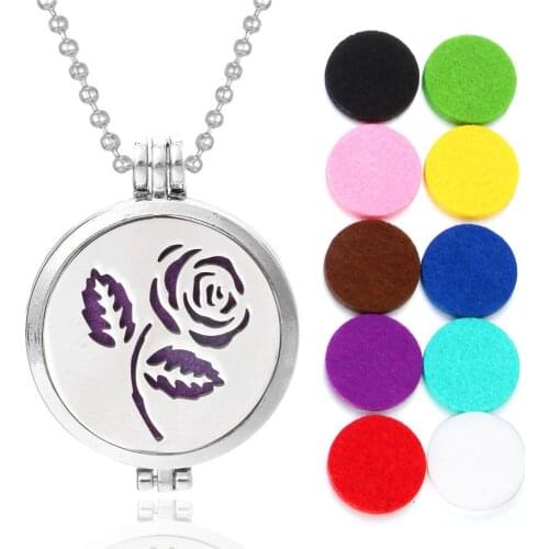 Aroma Diffuser Necklace Perfume Essential Oil Diffuser Rose Flower Aromatherapy Locket Pendant Necklace Fashion Jewelry +10Pads