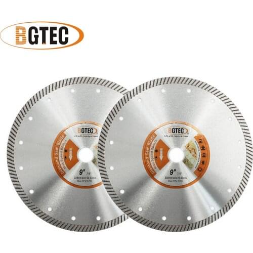 BGTEC 2pcs 230MM Diamond Hot Pressed Superthin Diamond Turbo Blade with 10mm Segment Height for Hard Material