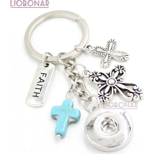 10PCS Wholesale DIY 18mm Snap Jewelry Cross Key Chain Handbag Charm Inspiration Faith Snap Keychain Key Ring for Men Women Gifts