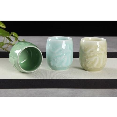 Longquan Celadon Kiln Tea Cup Ceramic Porcelain Tea Cup Teaware Kung Fu Tea Cup Set Ice Crack Open Master Cup Tea Bowl Cup