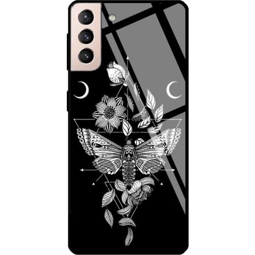 Death Moth Goth Gothic Witch Occult Tempered Glass Phone Case For Samsung Galaxy S20 FE S21 Ultra Note20 S8 S9 10 Plus Note10