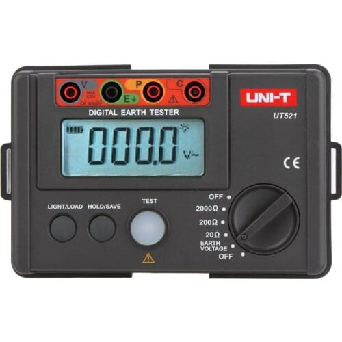 UNI-T UT521 LCD Digital Earth Ground Resistance Voltage Meter Double Insulation Protection Tester Megger 0-200V 0-2000 ohm