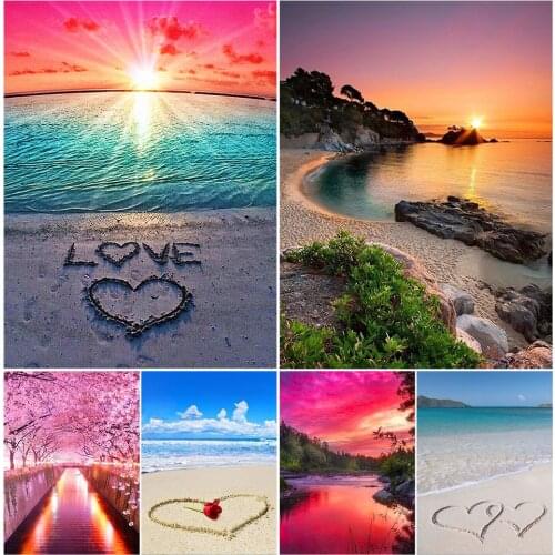 DIY 5D Diamond Painting Sea Sunset Landscape Cross Stitch Kit Full Drill Embroidery Mosaic Art Picture of Rhinestones Home Decor