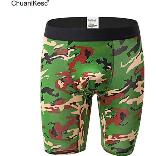 Long Mens Boxer Pants/European Size/Cotton/Sports Underpants/Breathable/Non Abrasion Leg/Camouflage Mid Length Pants