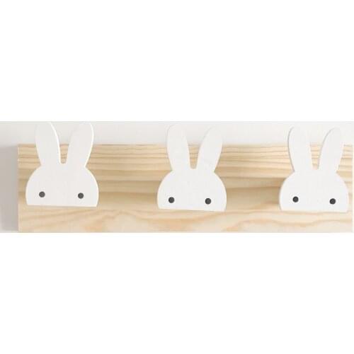 Fowecelt Nordic Kids Baby Girls Room Nursery Decoration Bunny Elf Wooden Wall Hanger Bathroom Organizer Hook Clothing Towel Rack