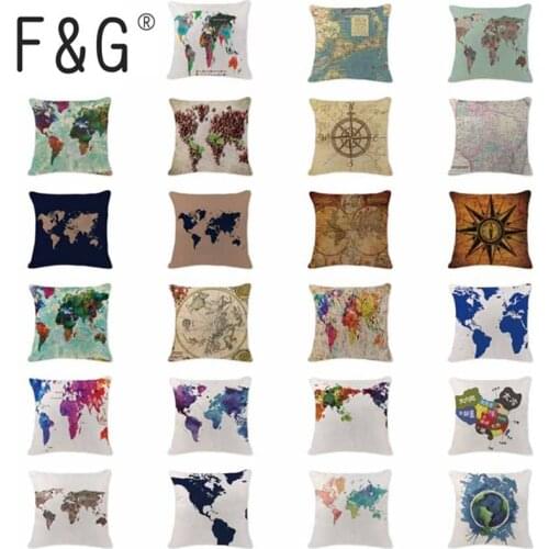 Hot Sale Pillow Cushion Case Scandinavian World Map Throw Pillows Farmhouse Large18 Cotton Linen Housew Decor Pillow Case