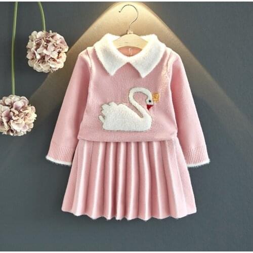 Girls Sweater Clothing Sets 2021 Autumn New Sweater Top with Lace Cute Skirt 2pcs Fashion Kid Costumes 2 3 4 5 6 Year Girls Suit