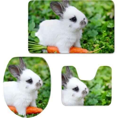 Bath Mats 3 Piece Bathroom Set Rabbit Design Rug Anti Slip Carpet for Home Decor Toilet Cover Mat 3D Dropship Bath Set