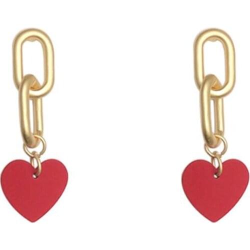 Creative Long Metal Red Heart-Shaped Earrings Romantic Wedding Reception Drop Earring for Women Fashion Jewelry