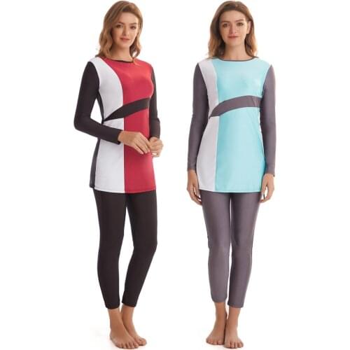 Swimsuit Ladies Conservative Swimsuit Sun Protection Long Sleeve Color Matching Women Beach Swimsuit bathing suit women