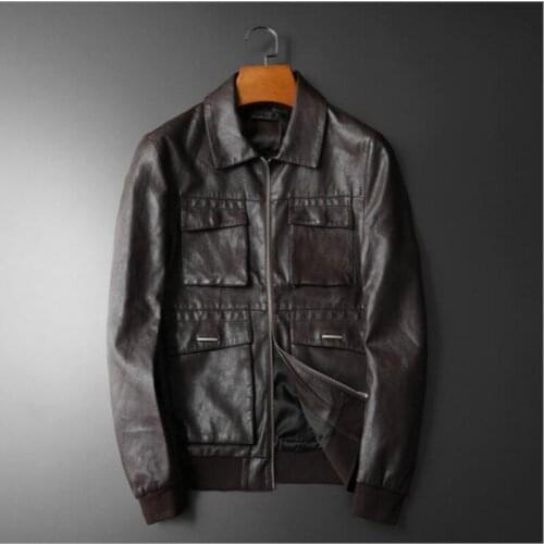 New Autumn Winter Male PU Leather jacket Men Lapel handsome Locomotive jacket Coat Masculino casual Multiple pockets jackets top