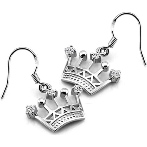 Cute Fashion 925 Silver Crown Zircon Earrings For Women Jewelry Princess Crown Clear CZ Earrings Fashion Jewelry Gif