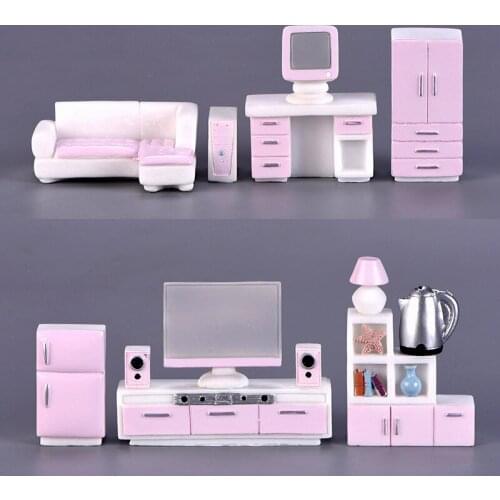 Doll House Miniature Kits with Furniture Set Resin Bedroom Cabinet Mirrors Living Room Accessories Pretend Toys for Girls Gifts