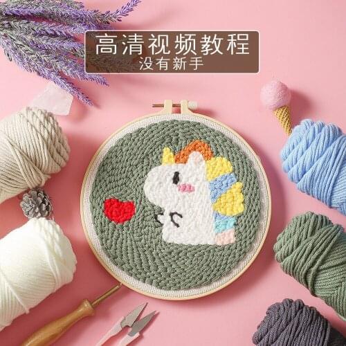 Cartoon Rainbow Unicorn Rug Hooking Set DIY Embroidery Kit for Beginner with Patterns Embroidery Hoop Relieve Stress Home Decor