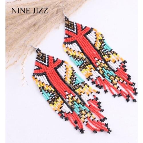 NINEJIZZ Handmade Multicolor Bohemian Beaded Earrings Long Tassel Earrings For Women Statement Dangle Earrings Ethnic Jewelry