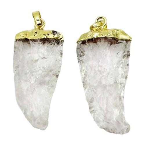 LUX Wholesale Jewelry Natural Crystal Pendant 24k gold plated pendants horn shape clear quartz Jewelry