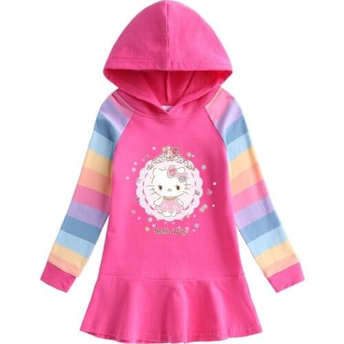 Sanrio 2021 hello kitty autumn kid cotton sweater coat rainbow girls dress childrens long-sleeved hooded sweater princess dress