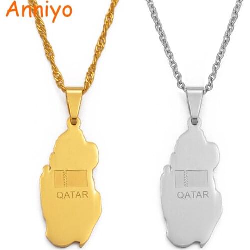 Anniyo Qatar Map Pendant Necklaces Gold Color,Qatar Countries Maps Qataris Maps for Women / Girls #027721B