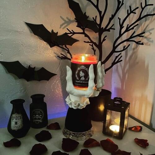 Halloween Candle Holder Candlestick Resin Candle Utensils Horror Decor Witch Hand Stand Single Wick Halloween Decorations Home