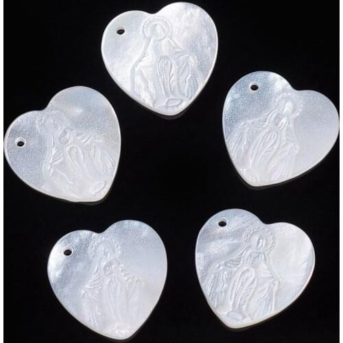 5 Pcs Natural White Shell Pendants Religion Virgin Mary Theme Charms Links For DIY Jewelry Bracelets Necklaces Making Decoration