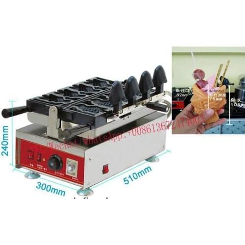 110v 220v Commercial Ice Cream Taiyaki Maker Fish Shaped Cake Maker Stainless Steel with 4 pcs Moulds