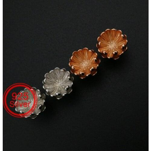 Flower Bezel Studs Earrings Settings for 8-9MM Beads Solid 925 Sterling Silver Rose Gold Plated DIY Earrings Supplies 1706073
