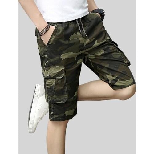 Fashion Camouflage Shorts Men Summer Casual Multi-Pocket Mens Cargo Sports Shorts Male Masculino Elastic Waist KK3005