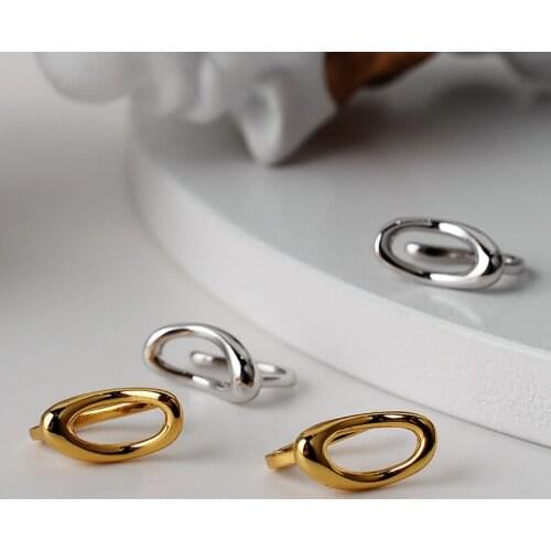 ONLY 1PC Smal 12MM*6.2MM Authentic 925 Sterling silver White/ Gold Open Oval Geometric Clip Earrings (No pierced) TLE1045