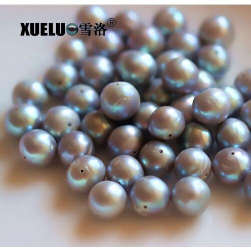 XUELUO 10pcs/pack 12-14mm Grey Large Round Natural Genuine Cultured Freshwater Big Hole Loose Pearl Beads, DIY freshwater pearls