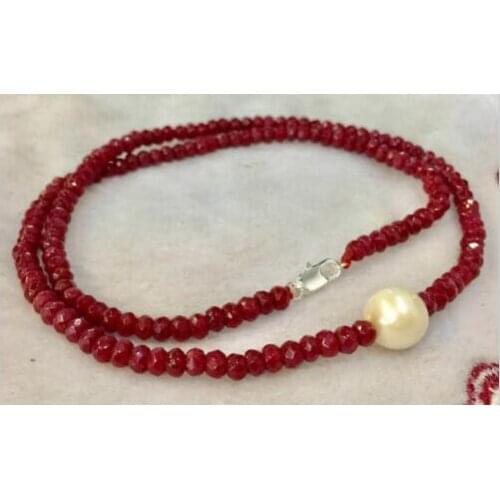 New 2x4mm Blue Faceted Sapphire 9-10mm Pearl Rondelle Gemstone Necklace 18