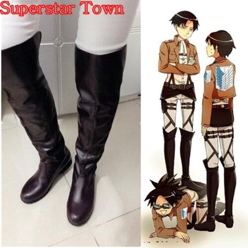 Attack on Titan Cosplay Boots Bota Shingeki no Kyojin Eren Jaeger Levi Mikasa Ackerman Knee Length Costumes Japan Anime Shoes