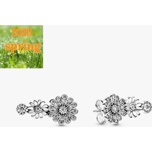 2020 Spring New 925 Sterling Silver Earrings Sparkling Daisy Flower Trio Stud Earrings Women Pure Silver Fashion Jewelry