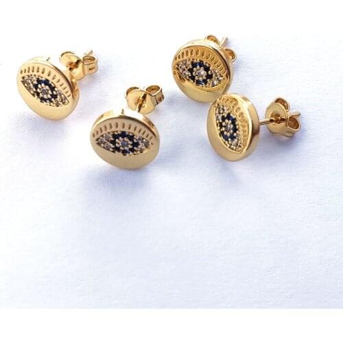 10 Pairs Gold Color Fashion Micro Pave Zirconia CZ Crystal Charms Round Eye Design Stud Earrings For Women Girls Jewelry ER897