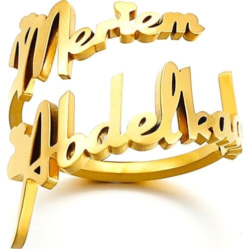 Stainless Steel Double Name Customized Ring Gold Color Personalized Engagement Ring For Women Fashion Jewelry Romantic Gift 2021