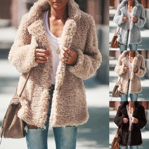 Women Autumn Winter Long Sleeve Plush Warm Coat Open Front Warm Cardigan Fleece Jacket Fluffy Jackets Plus Size 5XL Overcoat