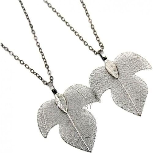 NM15889 10Pcs Boston Ivy Leaf Chains Necklaces Gunmetal Plated Leaf Shapes Chains Necklaces 18-32inch