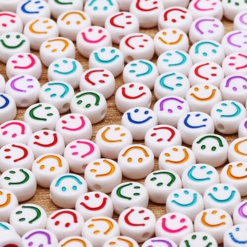 100-500pcs Mixed Color Smiley Acrylic Beads Round Flat Spacer Loose Beads For Jewelry Making Diy Handmade Charms Bracelet