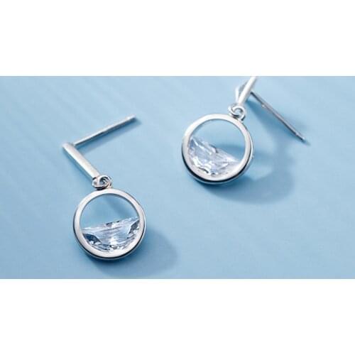 100% 925 Sterling Silver Cubic Zirconia Circle Earrings Asymmetry Triangle Short Drop Earring 925 Factory Wholesale